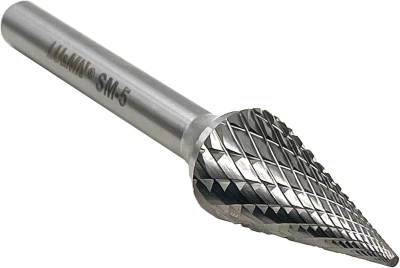 LU&MN SM-5 Tungsten Carbide Burr Rotary File 25 Degree Pointed Cone Shape Double Cut with 1/4''Shank for Die Grinder Drill Bit, 1/4'' Diameter of Shank, 1/2'' Diameter of Cutter 1'' Cutter Length - Image 2